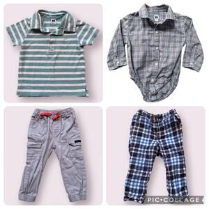 Janie & Jack Bundle (4 pcs) 12-18, 18-24, 24 mos 2 Shirts 2 Pants Cotton Elastic